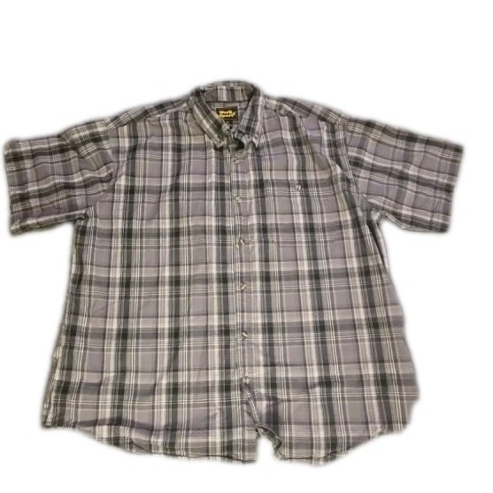 Work N Sport Men's‎ 2XL Gray Black Plaid Short Sleeve Flannel Button Down Shirt